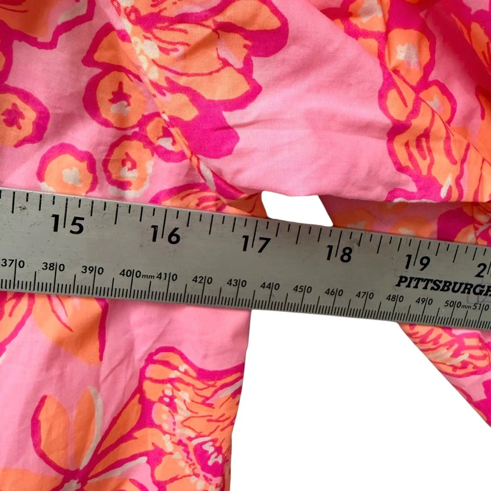 Lilly Pulitzer Pink Orange Floral Puff Sleeve Cotton Blouse Top XS